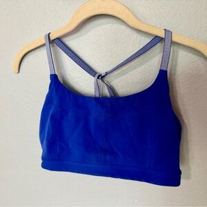Athleta Royal Blue Sports Bra with Heathered Light Gray Straps
